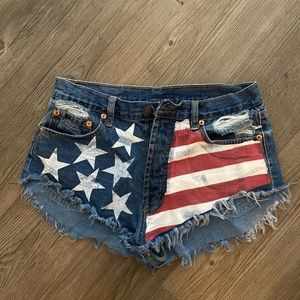 American flag denim shorts